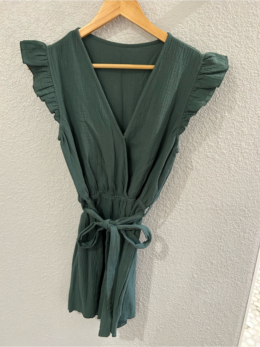 Cupshe Forest Green V-Neck Ruffle Sleeve Wrap romper